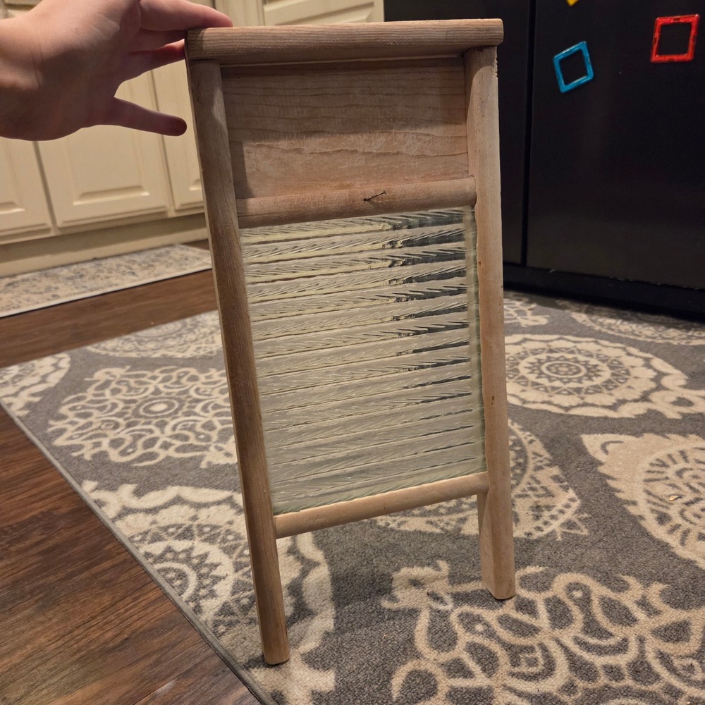 Vintage Antique Glass Washboard Wooden Frame Primitive Farmhouse Decor 18 Inch